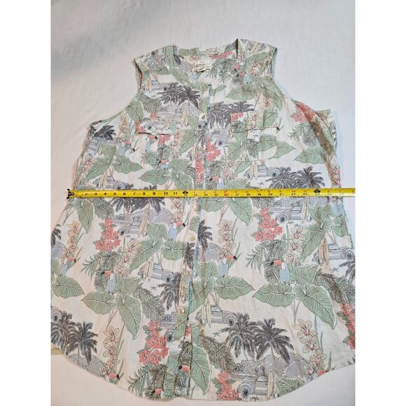 C&C California‎ Womens Tropical Print Sleeveless Linen Button-Down dress Size 3X - Picture 9 of 13